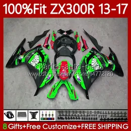 Kawasaki Ninja ZX3R EX için Enjeksiyon Bodys 300R ZX300 ZX300R 13 14 15 16 17 125NO.85 ZX-300R EX300R Graffiti Yeşil ZX-3R 2013 2014 2015 2016 2017 EX-300 13-17 OEM Fairing