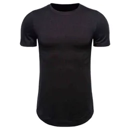 Streetwear män t shirt extra lång hipster tshirt män fast färg smal passande lång linje tee skjorta homme kort ärm avslappnad t skjortor l220704