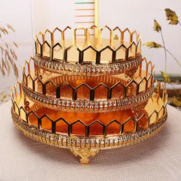 Блюда тарелки металлическая лотка роскошная тарелка золотая отделка полость на торты Свадебная центральная часть вечеринка эль -домашние столы украшения