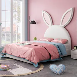 Children Beds Modern kids bedroom furniture boy girl kid double bed Support customization bunny ears powder white