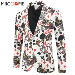 Playing Cards Poker Print Funny Mens Blazer Jacket Korean Fashion Party Prom Costume Homme Men's Vintage Suit Blazer Hombre 220527