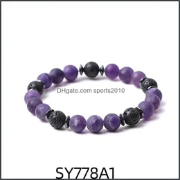 Sanat ve El Sanatları 8mm Mat Ametist Taş Boncuklar Hematit Lava Strand Bilezikler Kadınlar İçin Yoga Buda Enerji Jewelr Sports2010 DHU01