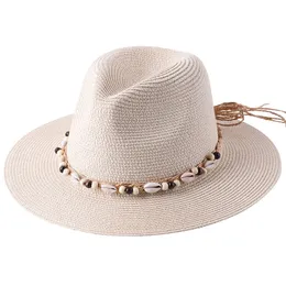 Women Summer Straw Hat With Natural Shell Conch Outdoor Holiday Wide Brim Cap Panama Beach Sun Hat