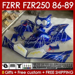 Fairings Kit For YAMAHA FZR250R FZR250 FZR 250 R RR 86 87 88 89 FZR-250 Body 142No.77 FZR250RR 86-89 FZRR FZR 250R 250RR FZR-250R 1986 1987 1988 1989 Bodywork white blue blk