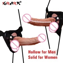 Strap-on Gerçekçi Dildo Pantolon Seksi Oyuncaklar Erkekler Çift Katı İçi İçi Boş Penis Strapon Koşum Kemeri Yetişkin Oyunları Erotik Ürünler