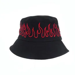 Berets Black Panama Gorro Fishing Caps Fisherman Hip Hop Flame Pattern Bucket Hats For Men Women Outdoor Fashion Sunhat