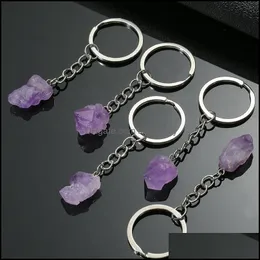 Key Rings Jewelry Natural Stone Amethyst Crystal Ring Keychain Pendant Keyrings Bag Accessories Drop Delivery 2021 Phvoq