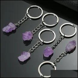 Schlüsselanhänger Schmuck Naturstein Amethyst Kristall Ring Schlüsselanhänger Anhänger Schlüsselanhänger Tasche Zubehör Drop Lieferung 2021 PHVOQ