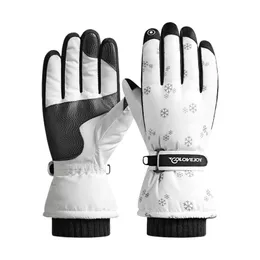 Five Fingers Gloves Waterproof Winter Women Snow Snowboard Warm Snowflake Printed Ski For Cold Weather Adjustable