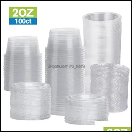 Contenitori Bicchieri di plastica monouso Jello S da 1 oz con coperchi Contenitore per porzioni di soufflé 1 oncia Scatola trasparente Kd1 Consegna a goccia 2021 Kit da asporto