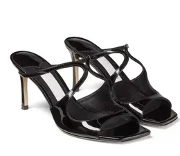 Luksusowe marki anyżowe muły sandały buty sukienka nago czarne złoto .. satynowe skórzane obcasy na otwartym palca