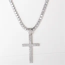 Hip Hop Micro Pave Zircon Cross Pendant Zircon Crystal Custom Size Tennis Chain Halsband Ice Out Men's Jewelry 201014