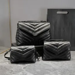 Bolsa feminina Bolsas de grife HOT quadrado gordo couro real grande capacidade 20cm 25cm 32cm mensageiro acolchoado de alta qualidade YB50 LOULOU Bolsa de corrente bolsa de ombro bolsas de mão