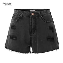 Mode vintage denim kvinnors shorts sommar pojkvänner svart smal kvinnlig höjd midja 210702