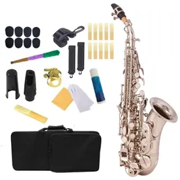 Högkvalitativ B-Bend Curved Soprano Saxophone European Craft High-klass All-Silver Tube Body Sax Soprano Musical Instrument