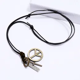 Love World Peace Pendant Necklace Letter ID RING CROSS CHARMER Justerbar kedja läderhalsband för kvinnor män mode smycken gåva