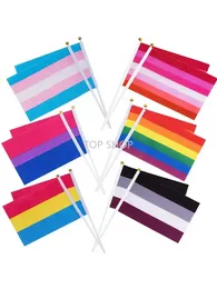 Hızlı teslimat!!! Gökkuşağı gurur bayrağı küçük mini el tutulur afiş sopa eşcinsel lgbt parti dekorasyonlar için geçit törenleri festival ee için malzeme