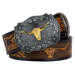 Belts Ox Head Buckle Genuine Leather Embossing Belt Luxury For Men Fashion Animal PatternBelts