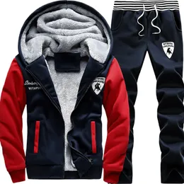 Herrspårar Män tröja Sporting Set Winter Jacket Pants 2 Piece Set Casual Clothing Men's Track Sportwear Coatmen's