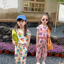 MILANCEL Summer Girls Set Vest Ninth Pants Loose Flower Suit Children Tops Kids Clothes 220507