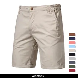 Summer 100 Cotton Solid Shorts Men High Quality Casual Business Social Elastic Waist 10 Colors Beach 220714