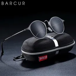 Barcur Luxury Retro Aluminium Magnesium Vintage Solglasögon för män Polariserade runda solglasögon Kvinnor Eyewear de Sol 220506