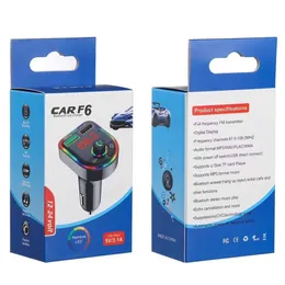 F5 F6 Car Bluetooth FM Transmitters Kit Cell Phone Charger With Colorful Lights 3.1A Dual USB Fast Charging Adapter Wireless Audio Receiver