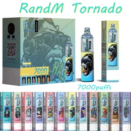 Originele RandM Tornado 7000 Rookwolken Wegwerp Vape E sigaretten 14ml Verdamper Voorgevulde Vapes Pods 1000mah Batterij RGB Light Mesh Coil 38 Kleuren Oplaadbaar 2% 3% 5%