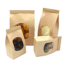 Sacos de padaria com janelas claras à prova de graxa Kraft Paper Saco para lanches de cookie de biscoito acessórios de cozinha lx4993