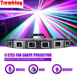 6 Oczy RGB Wentylator Kształt Laserowy Oświetlenie Efekt Projektor DMX Muzyczne Tryby dźwięku dla DJ Disco Party Bar Boże Narodzenie Wakacje Lampa Scena