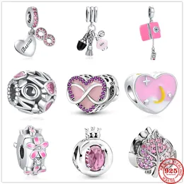 925 Gümüş Fit Pandora Charm 925 Bilezik Pembe En İyi Aşk Size Anne Taç Takılar Set Kolye Diy İnce Boncuk Takıları