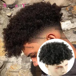 Natural Durable Full Skin PU Base Afo 8mm Kinky Curly Vlooped Toupees for Men Indian Human Hair Toupee Hair Replacement System
