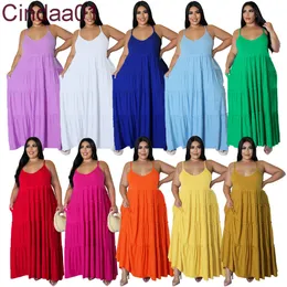 Summer Maxi Dresses Designer Plus Size Women Clothing solid color Sexy Suspender Long Doll Dress L-5XL