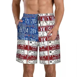 Men's Shorts License Plate Flag Of The USA Mens Mesh Lining Beach Pants Punk Car Board With Pockets Swim Summer SwimmingMen's