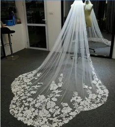 Long Bridal Veil 1 Tier Wedding Veil with Comb White Ivory Cathedral Lace Appliques Scalloped for Bride Accessories 300cm