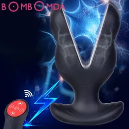 Eletric Shock Vibrator Дилатор открытия приклада расширитель силиконовые анальные вилки G-Spot Простата Massager Dildo Сексуальные игрушки для мужчин Гей-красота