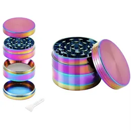 Rökningstillbehör Rainbow Herb Grinder Portable Premium Zinc Eloy Metal Grinder Mini Crusher Mill Hand Muller Mesh Screen Pollen Scraper