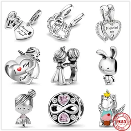925 Sterling Silver Dangle Charm Fashion Prince Princess Girl Sister Beads Bead Fit Pandora Charms Bracelet DIY Jewelry Accessories