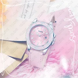 Moda por atacado Menções femininas assistem aço inoxidável estojo de aço de 40 mm todos os discos de designer de designer de quartzo esportes calendário genuíno couro relógios de pulso