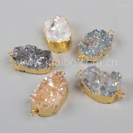 Collane con ciondolo Placcato in oro Cristallo naturale Quarzo Titanio Colori misti Druzy Geode Slice Connector Double Bails G1036Pendant