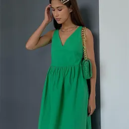 clacive Summer vneck GreenレディースドレスカジュアルルーズノースリーブオフィスMIDI ESエレガントなクラシックラック女性220704