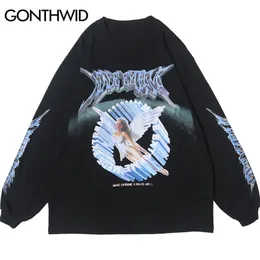 GONTHWID Creative 3D Angel Print Long Sleeve Tees Shirts Streetwear Hip Hop Hipster Casual Loose Tshirts Men Fashion Tops 220507