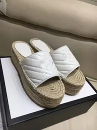 Women EspadrilleSlide Designer Sandal High Quality Real leather Cord Platform Double Hardware Outdoor Beach Slides MJJJ875