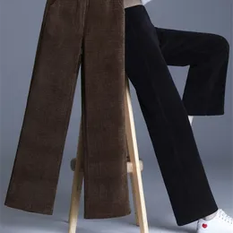 OUMENGKA Dorywczo wysoki talia sztruks spodnie jesień zima grube damy długie spodnie elastyczne kobiece szerokie nogi 4xl 220325