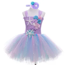 Mädchen Prinzessin Meerjungfrau Tutu Kleid Unter dem Meer Kinder Kleider Für Mädchen Geburtstag Party Kostüm Mit Blumen Stirnband 220422