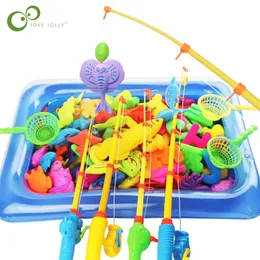 Kids Fishing Toy Set Play Water Toys for Baby Magnetic Rod and Fish with Inflatable Pool Outdoor Sport Toys for Children 220621