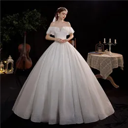 Inne sukienki ślubne luksusowa szyja łodzi z ramion lśniące cekiny 2022 sukienka plus w rozmiarze niestandardowa księżniczka suknia balowa