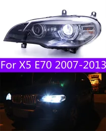 Bilstylinghuvudlampa för X5-strålkastare 2007-2013 E70 Angel Eye Headlight LED DRL Signal Lamp HID Bi Xenon Auto Accessories