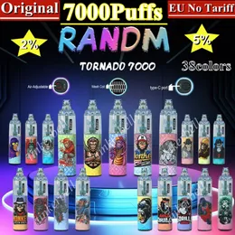 Original RandM Tornado 7000 Puffs E-Zigaretten 2 % 5 % Einweg-Vape 0 % 3 % Vapes E-Zigarette Puff 7000 14 ml Mesh Coil Pod wiederaufladbarer Batteriestift, austauschbar, EU-freier Zoll