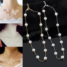 Beads Neck Chain Simulated Pearl Choker Necklace Gold Color Goth Chocker Jewelry On The Neck Pendant Collar For Women